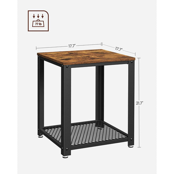 Vasagle Side End Lamp Bedside Table Mesh Shelf Rustic Brown Black