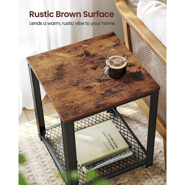 Vasagle Side End Lamp Bedside Table Mesh Shelf Rustic Brown Black