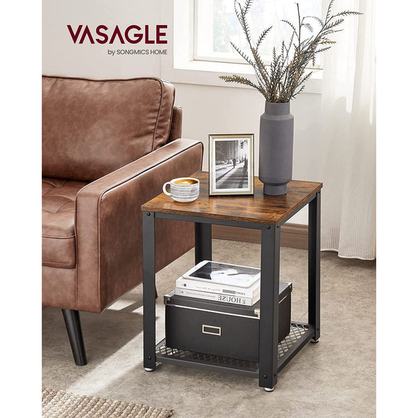 Vasagle Side End Lamp Bedside Table Mesh Shelf Rustic Brown Black