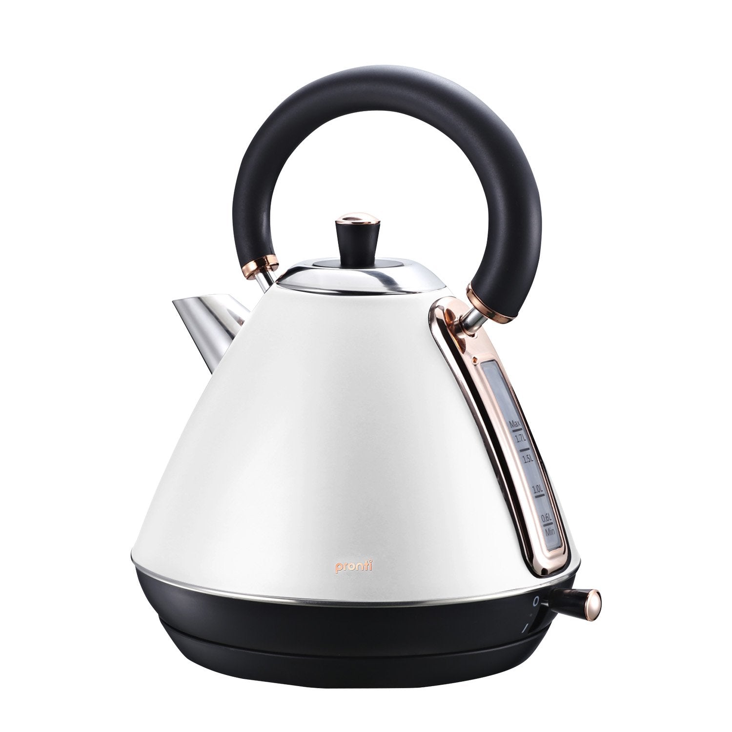 Pronti 1.7L Matt Stainless Rose Trim Collection Kettle White