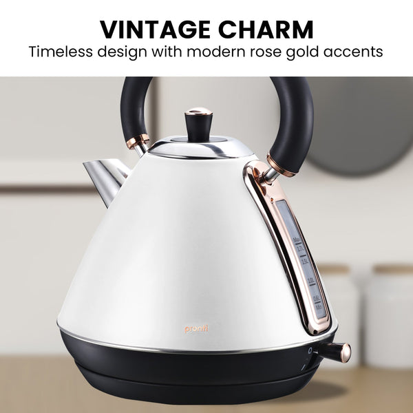 Pronti 1.7L Matt Stainless Rose Trim Collection Kettle White