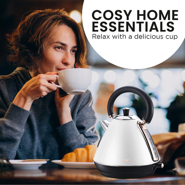 Pronti 1.7L Matt Stainless Rose Trim Collection Kettle White