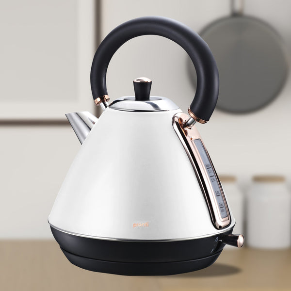 Pronti 1.7L Matt Stainless Rose Trim Collection Kettle White