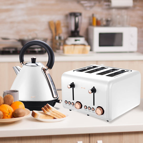 Pronti 1.7L Matt Stainless Rose Trim Collection Kettle White
