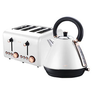 Pronti Rose Trim Collection Toaster Kettle Bundle White
