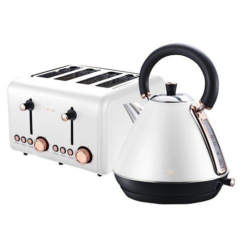 Pronti Rose Trim Collection Toaster Kettle Bundle White