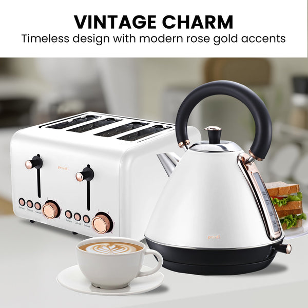 Pronti Rose Trim Collection Toaster Kettle Bundle White