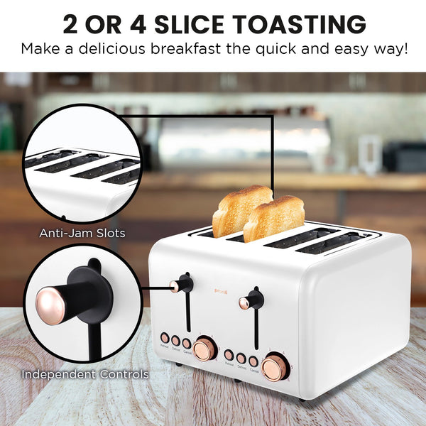 Pronti Rose Trim Collection Toaster Kettle Bundle White