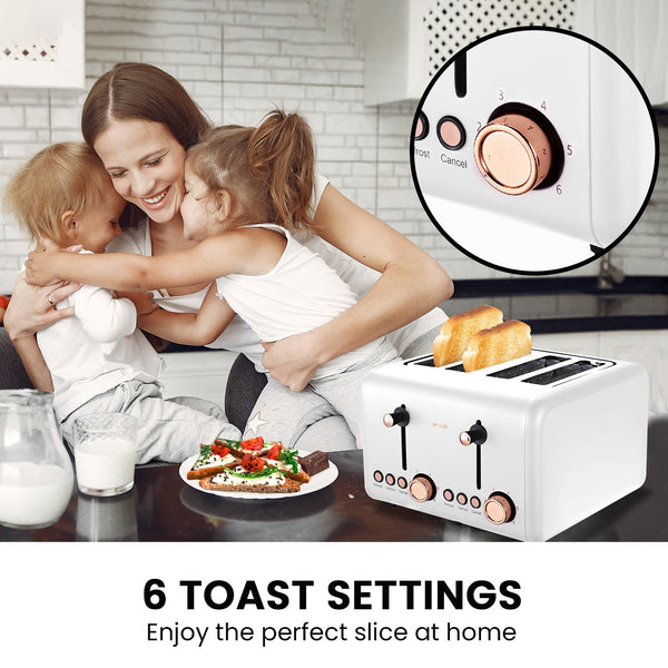 Pronti Rose Trim Collection Toaster Kettle Bundle White