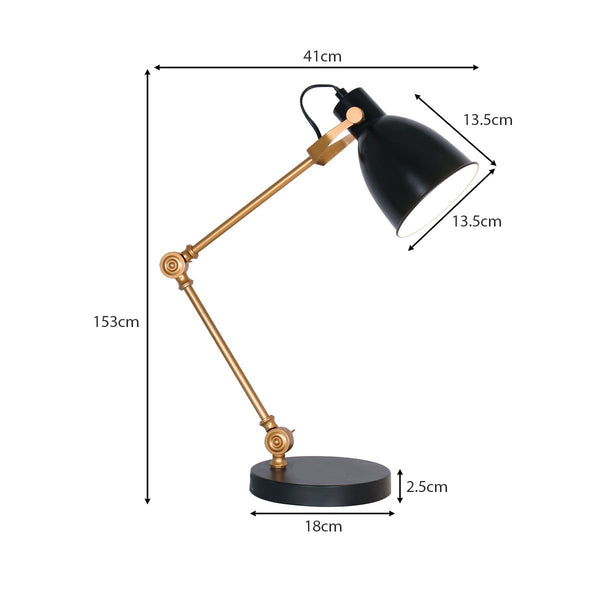 Sarantino Adjustable Metal Table Desk Lamp Black Gold