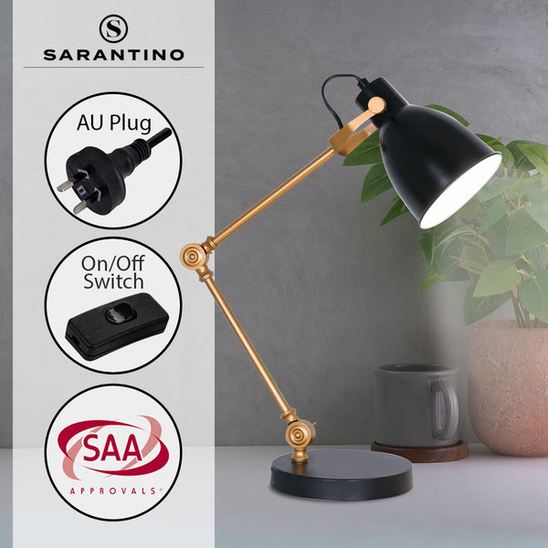 Sarantino Adjustable Metal Table Desk Lamp Black Gold