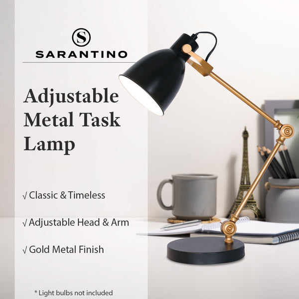 Sarantino Adjustable Metal Table Desk Lamp Black Gold