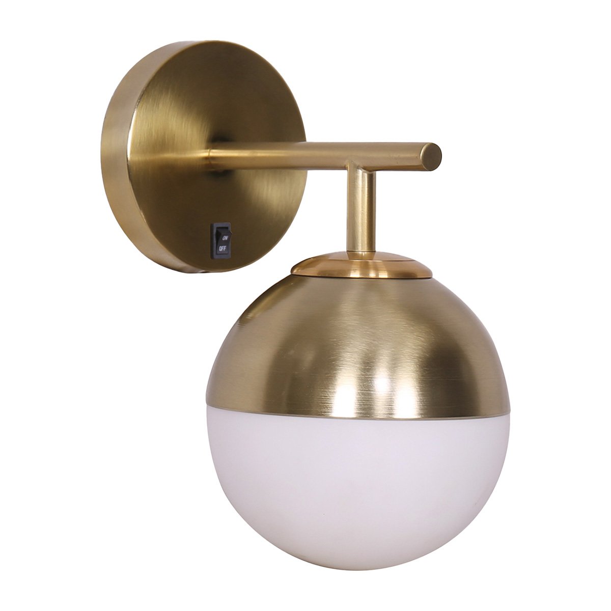 Sarantino Wall Lamp Light Gold Metal Base White Frosted Glass Shade