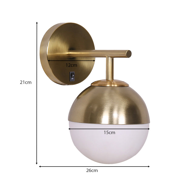 Sarantino Wall Lamp Light Gold Metal Base White Frosted Glass Shade