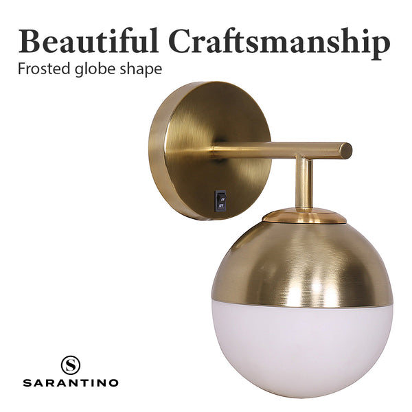 Sarantino Wall Lamp Light Gold Metal Base White Frosted Glass Shade
