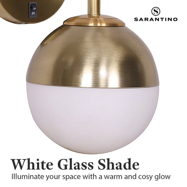 Sarantino Wall Lamp Light Gold Metal Base White Frosted Glass Shade