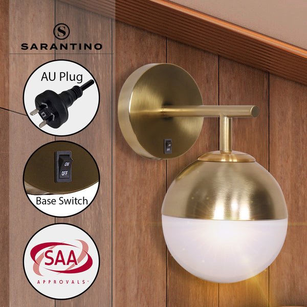 Sarantino Wall Lamp Light Gold Metal Base White Frosted Glass Shade