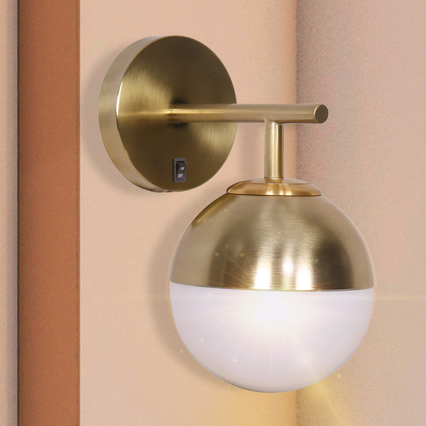 Sarantino Wall Lamp Light Gold Metal Base White Frosted Glass Shade