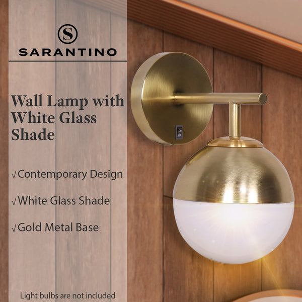 Sarantino Wall Lamp Light Gold Metal Base White Frosted Glass Shade