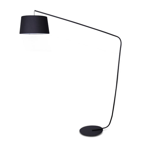 Sarantino Metal Arc Floor Lamp Black Finish Linen Taper Shade