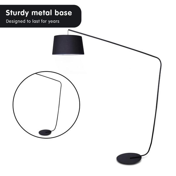 Sarantino Metal Arc Floor Lamp Black Finish Linen Taper Shade