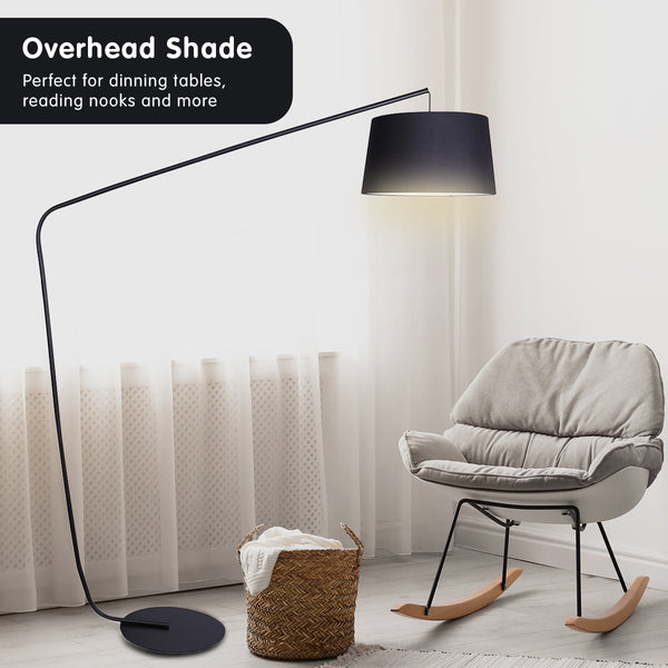Sarantino Metal Arc Floor Lamp Black Finish Linen Taper Shade