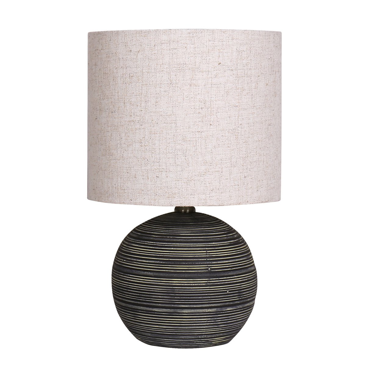 Sarantino Striped Ceramic Coffee Side Table Lamp Light Beige Drum Shade