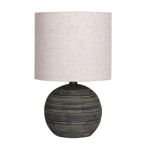 Sarantino Striped Ceramic Coffee Side Table Lamp Light Beige Drum Shade