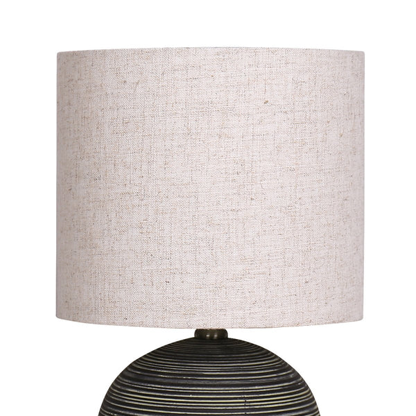Sarantino Striped Ceramic Coffee Side Table Lamp Light Beige Drum Shade