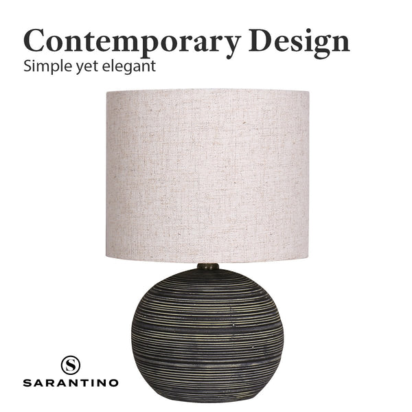 Sarantino Striped Ceramic Coffee Side Table Lamp Light Beige Drum Shade