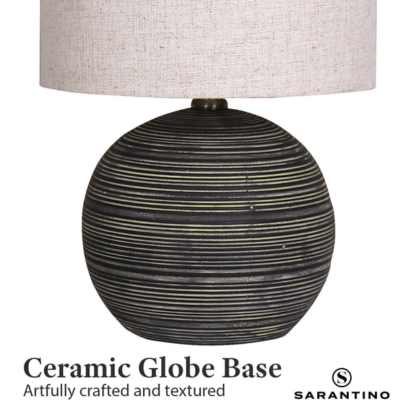 Sarantino Striped Ceramic Coffee Side Table Lamp Light Beige Drum Shade