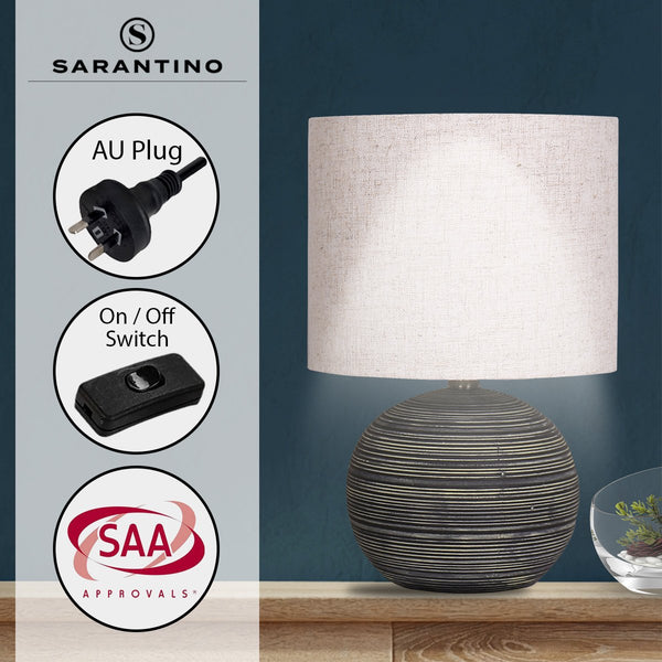 Sarantino Striped Ceramic Coffee Side Table Lamp Light Beige Drum Shade