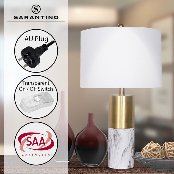 Sarantino Metal Marble Coffee Side Table Lamp Light Brass White