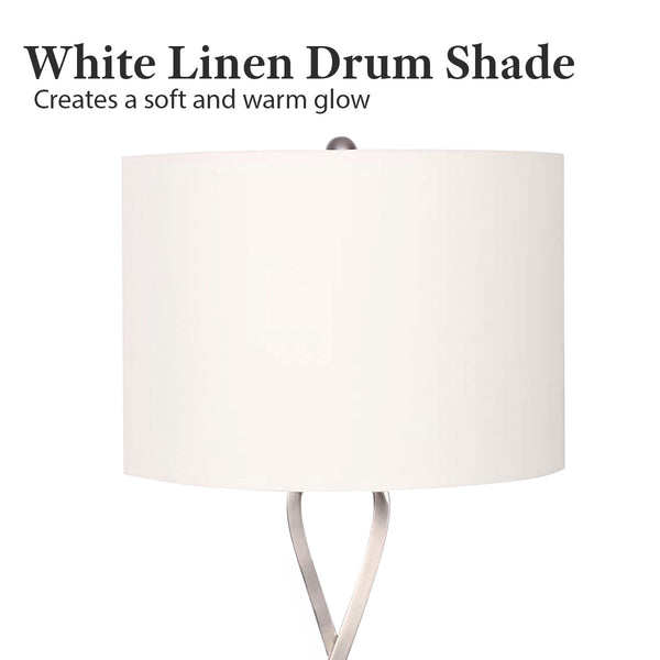 Sarantino Metal Coffee Side Table Lamp Light Nickel White Drum Shade