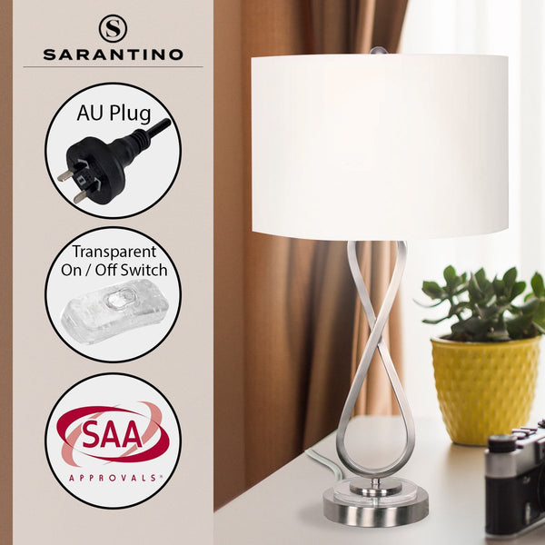 Sarantino Metal Coffee Side Table Lamp Light Nickel White Drum Shade