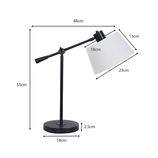 Sarantino Adjustable Metal Coffee Side End Table Lamp Light Black White Shade