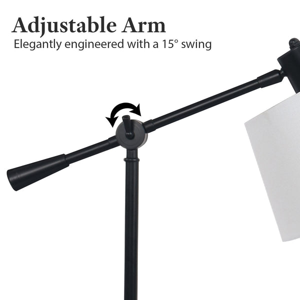Sarantino Adjustable Metal Coffee Side End Table Lamp Light Black White Shade