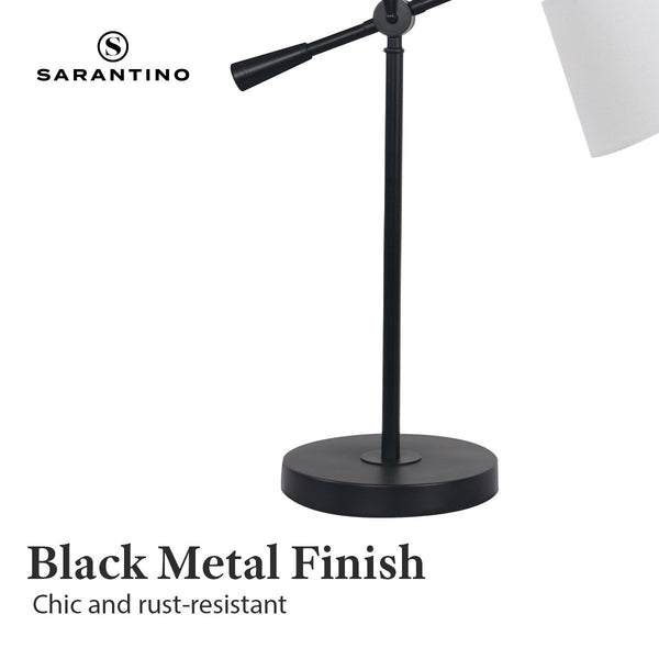 Sarantino Adjustable Metal Coffee Side End Table Lamp Light Black White Shade