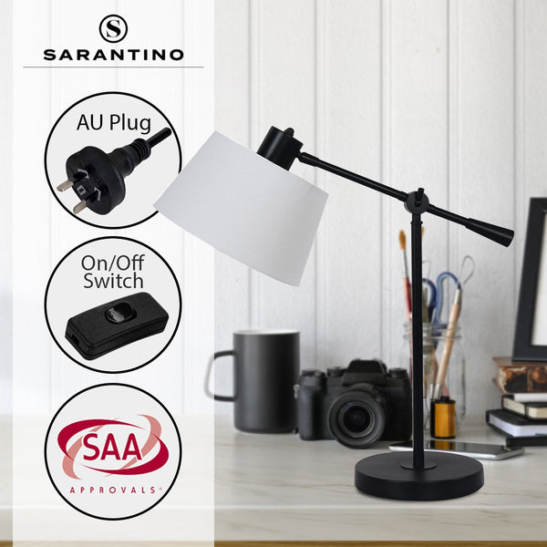 Sarantino Adjustable Metal Coffee Side End Table Lamp Light Black White Shade