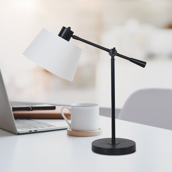 Sarantino Adjustable Metal Coffee Side End Table Lamp Light Black White Shade