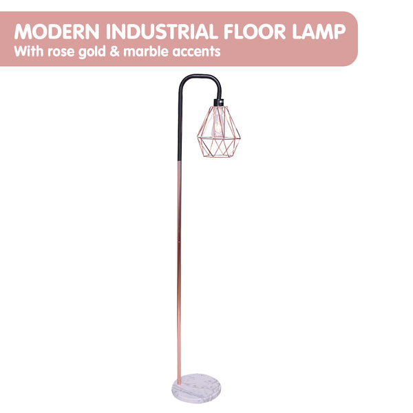 Sarantino Rose Gold Floor Lamp Light Geometric Shade Marble Base