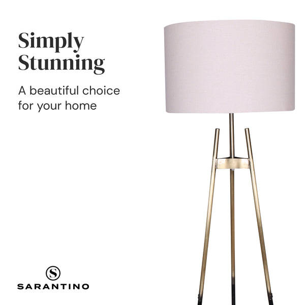 Sarantino Metal Tripod Floor Lamp Light Gradient Finish Drum Shade Gold Black