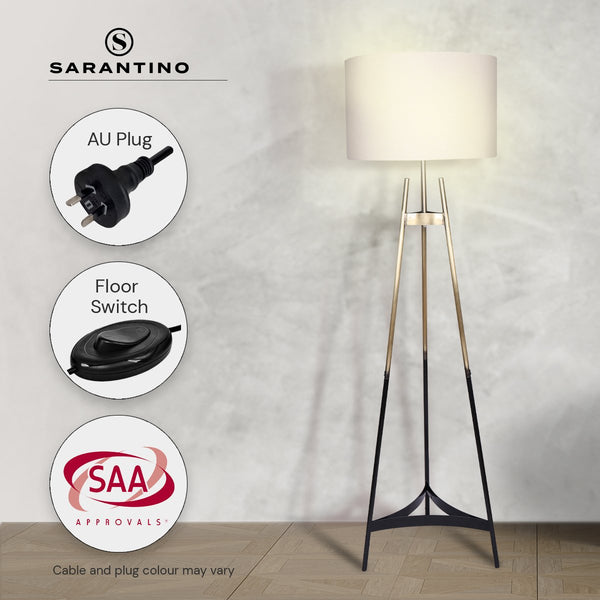 Sarantino Metal Tripod Floor Lamp Light Gradient Finish Drum Shade Gold Black