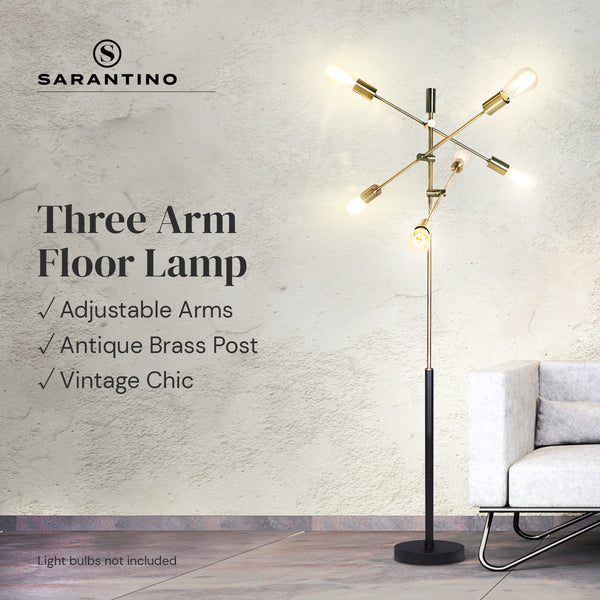 Sarantino Adjustable 6 Arm Metal Sputnik Floor Lamp Light Brass Finish