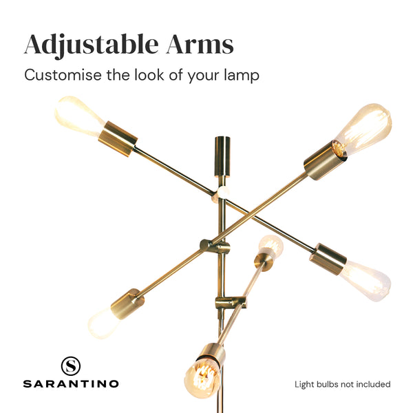 Sarantino Adjustable 6 Arm Metal Sputnik Floor Lamp Light Brass Finish