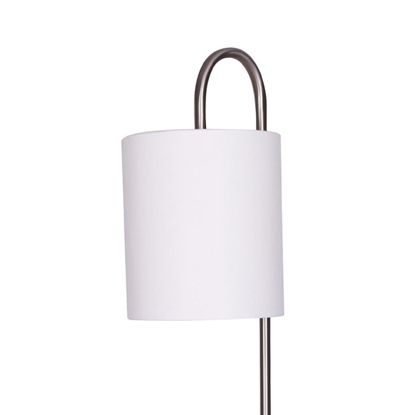 Sarantino Brushed Steel Metal Floor Lamp Light 2 Glass Shelves White Shade