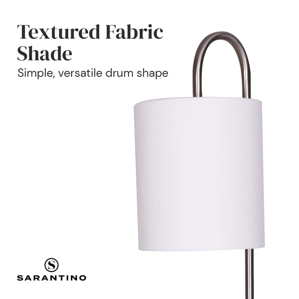 Sarantino Brushed Steel Metal Floor Lamp Light 2 Glass Shelves White Shade