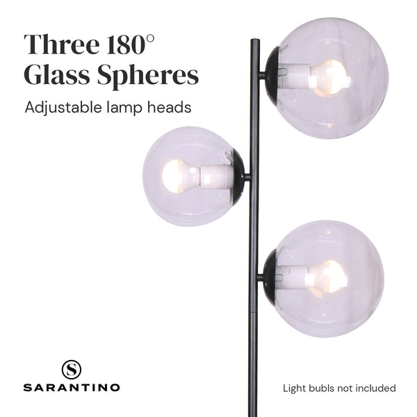 Sarantino Adjustable 3 Light Black Metal Floor Lamp Glass Ball Shades