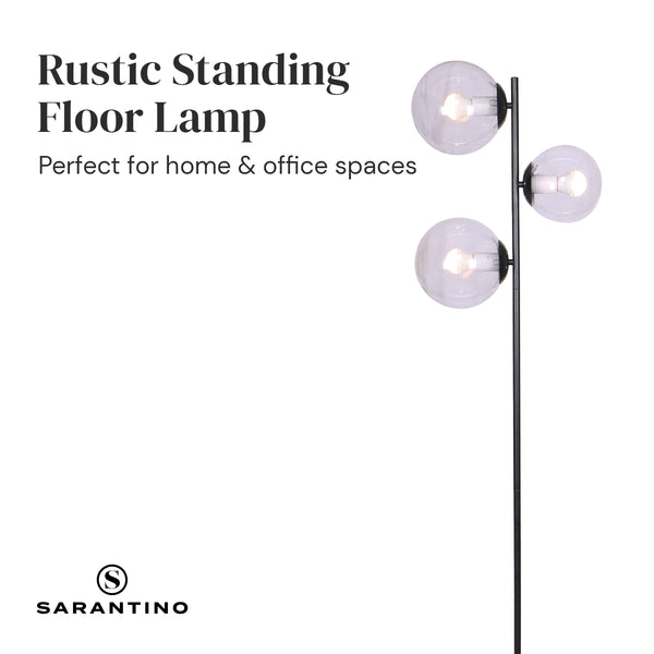 Sarantino Adjustable 3 Light Black Metal Floor Lamp Glass Ball Shades