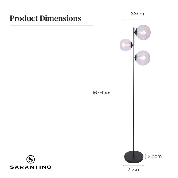 Sarantino Adjustable 3 Light Black Metal Floor Lamp Glass Ball Shades